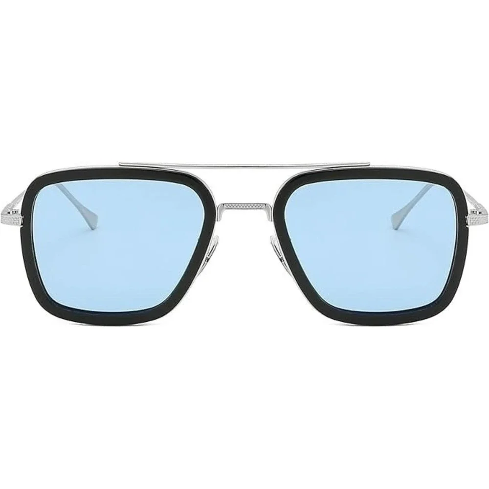 Square Sunglasses Men Retro Designer Blue‎ Tinted Lens Driving Shades Gafas 2026